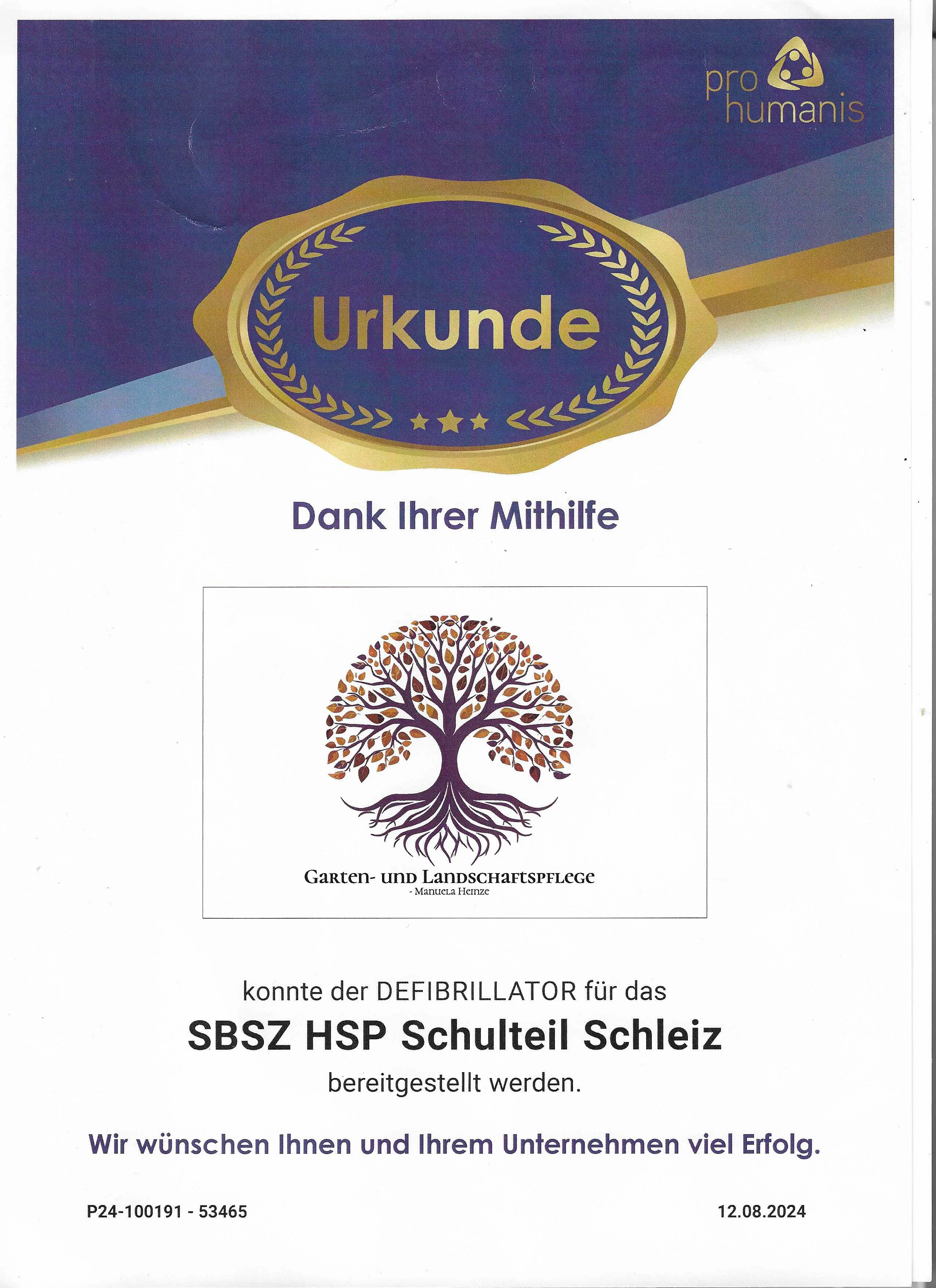 Urkunde — regionales Engagement